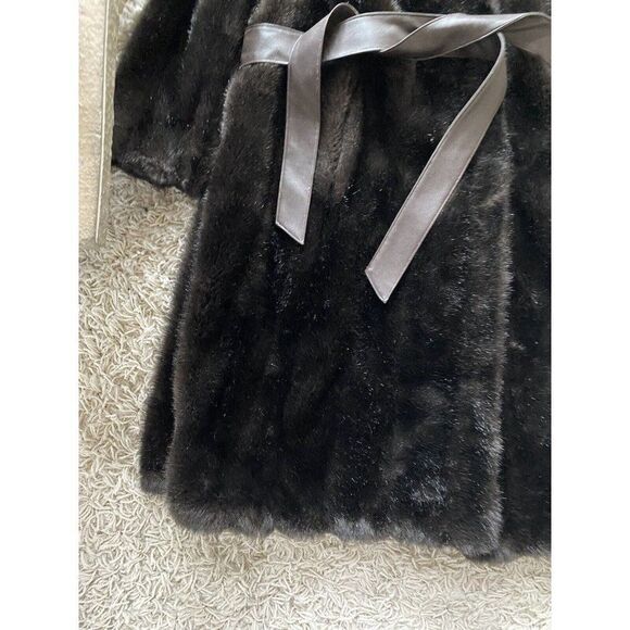 Vintage Coat Ilda-Marie Frocks Faux Fur Belted Chocolate Brown Medium Mid Length - Picture 5 of 13